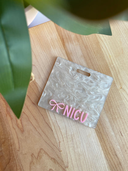 Pearl White and Pink Letters Badge Backer