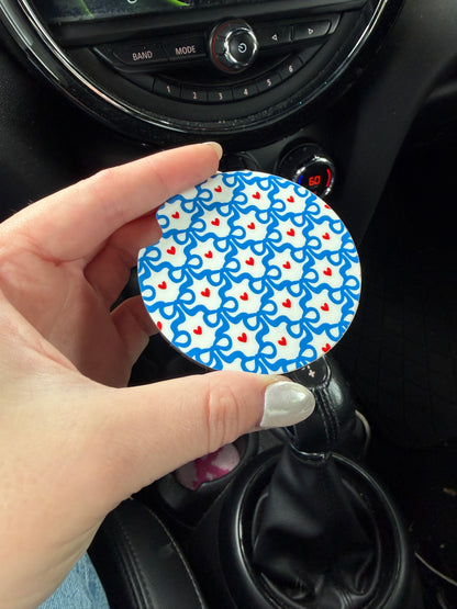 Navy Bows and Red Hearts Car Coasters