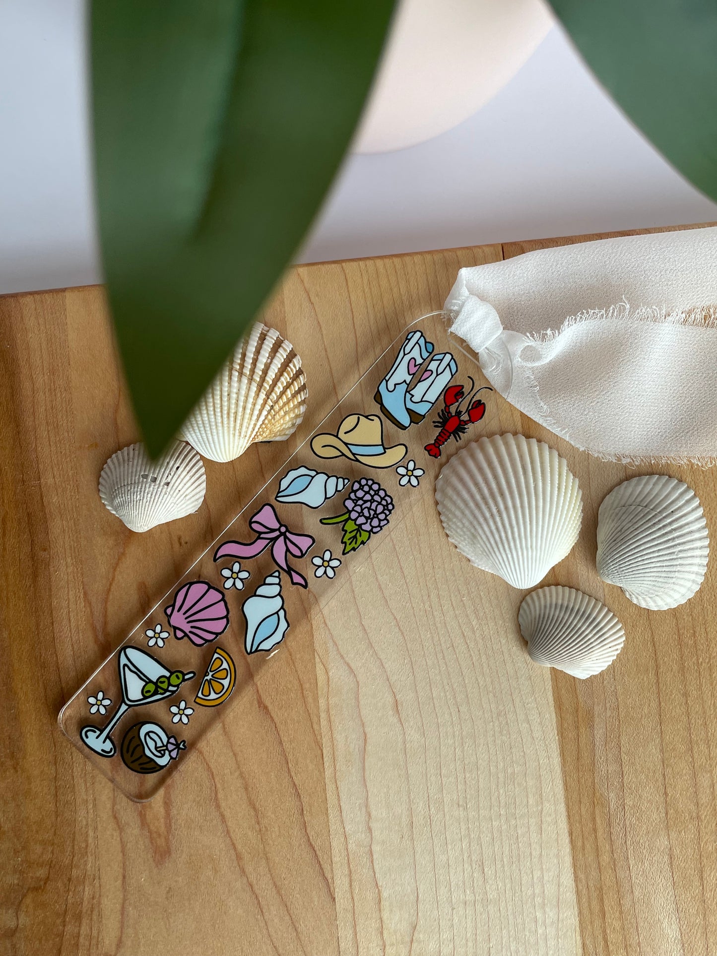 Coastal Girlie Clear Acrylic Bookmark with Chiffon Ribbon