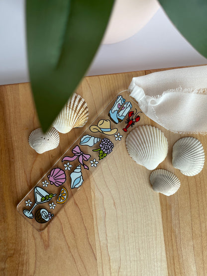 Coastal Girlie Clear Acrylic Bookmark with Chiffon Ribbon