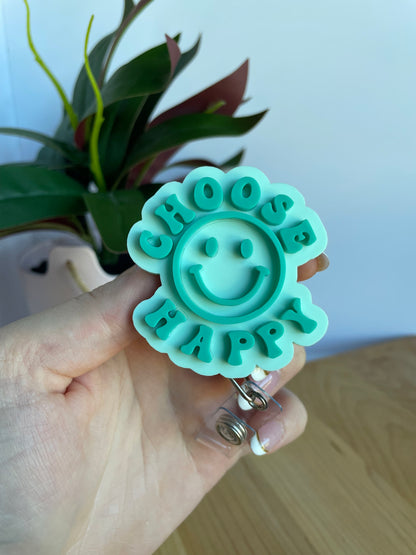 Colorful Choose Happy Acrylic Badge Reels