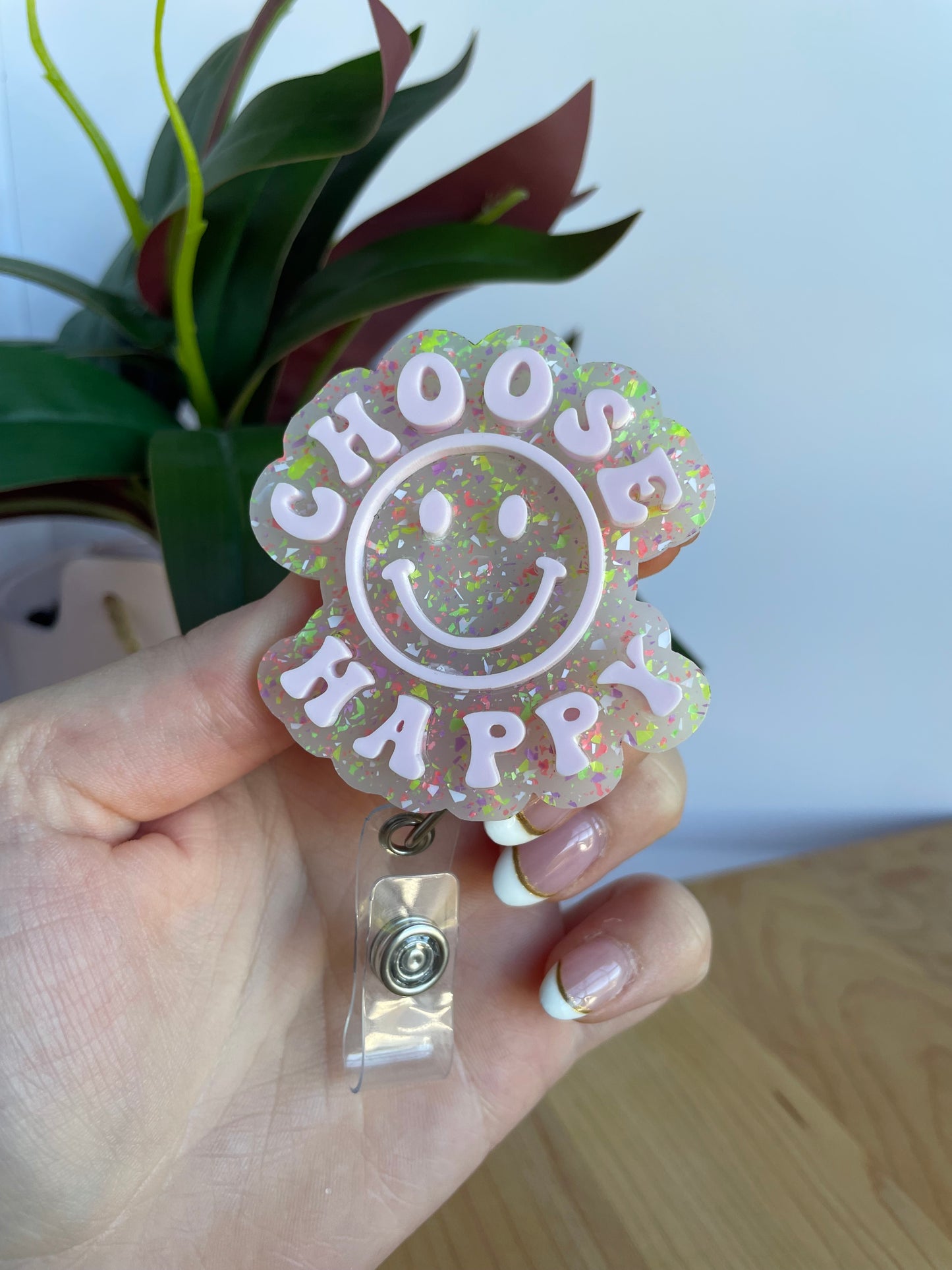 Colorful Choose Happy Acrylic Badge Reels