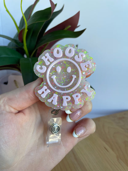 Colorful Choose Happy Acrylic Badge Reels
