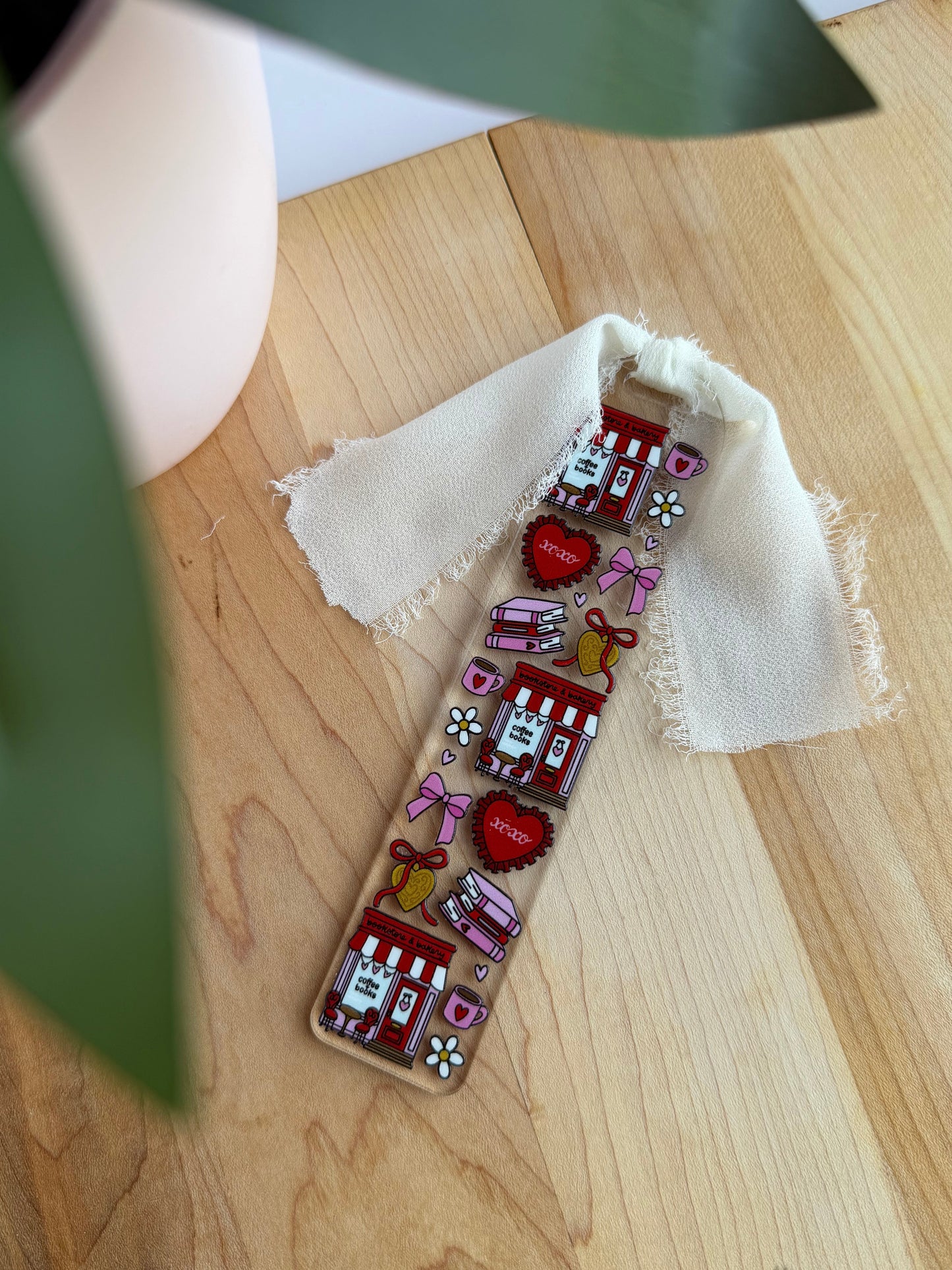 Romance Bookstore Clear Acrylic Bookmark with Chiffon Ribbon