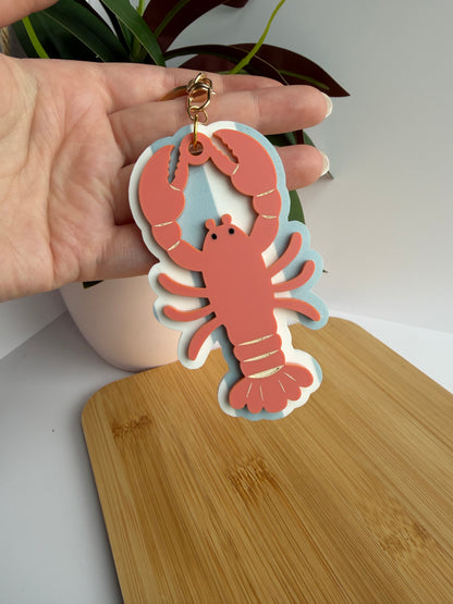 Summer Lobster Acrylic Keychain with Gold Features