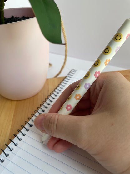 Groovy Smileys and Flowers Black Ballpoint Pen