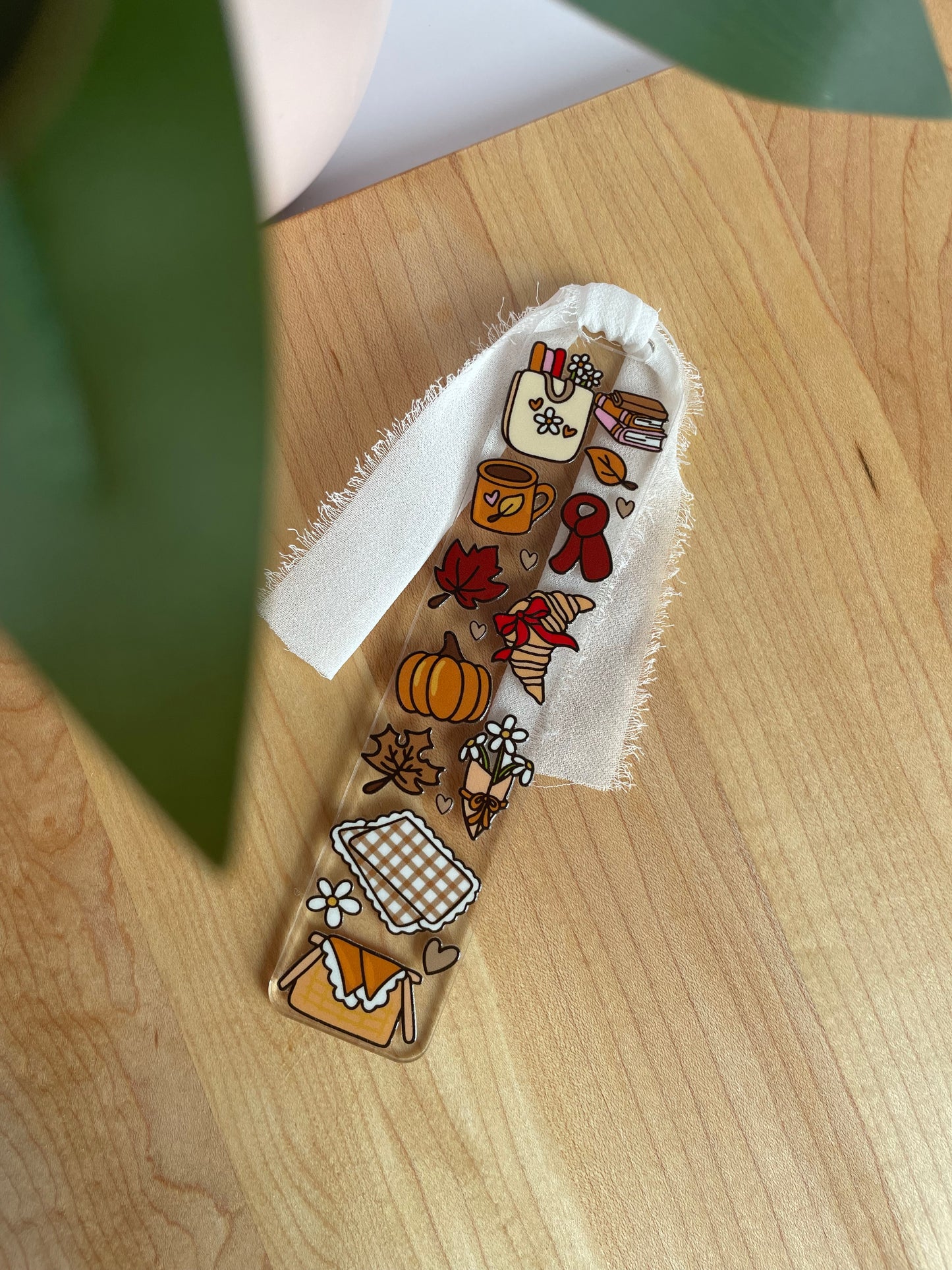 Fall Picnic Clear Acrylic Bookmark with Chiffon Ribbon