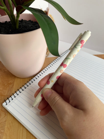 Pretty Cherries and Sparkles Black Ballpoint Pen