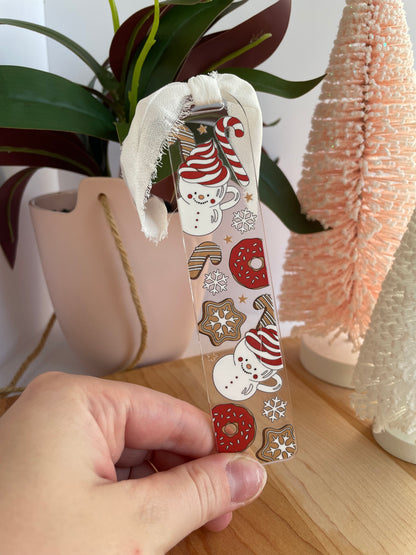 Hot Chocolate and Cookies Clear Acrylic Bookmark with Chiffon Ribbon