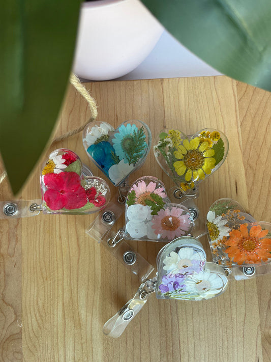 Dried Flower Heart Badge Reel