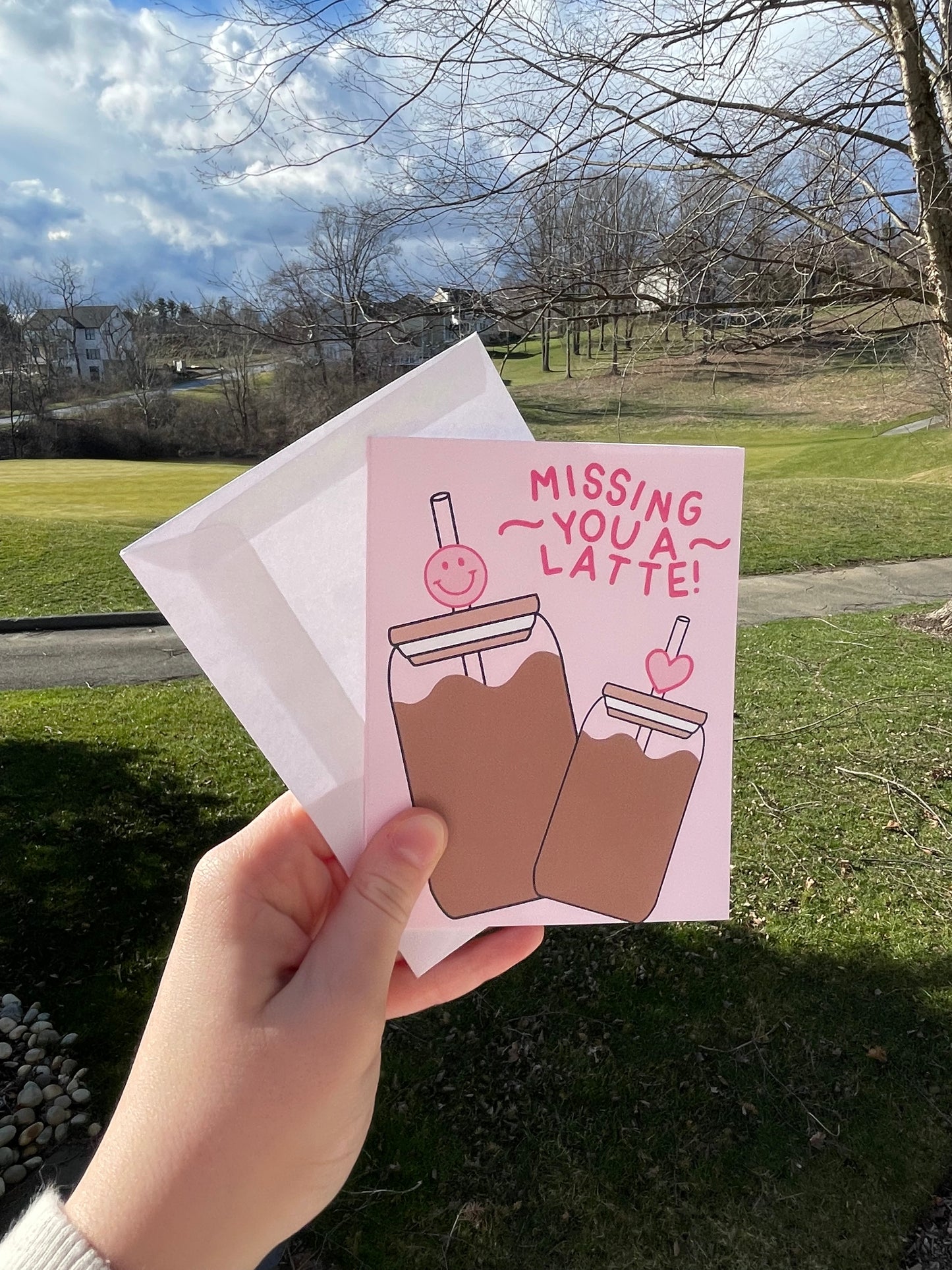 Missing You A Latte Adorable Greeting Card with White Envelope