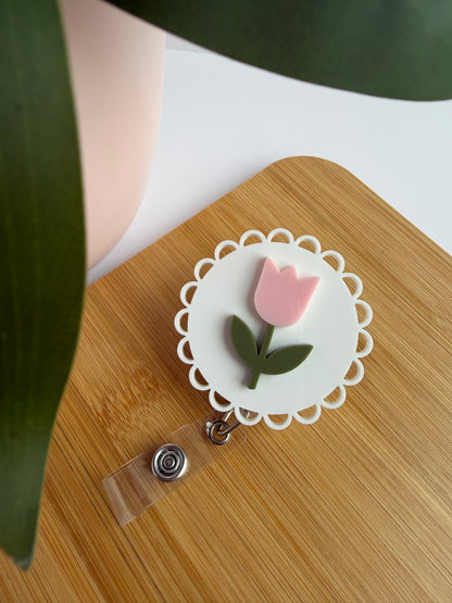 Scalloped Tulip Acrylic Badge Reel