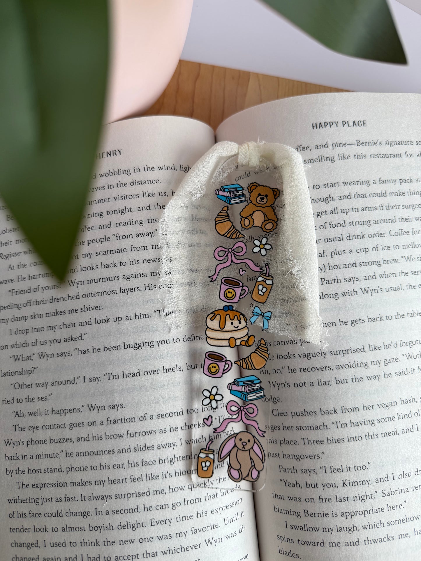 Cozy Girl Clear Acrylic Bookmark with Chiffon Ribbon