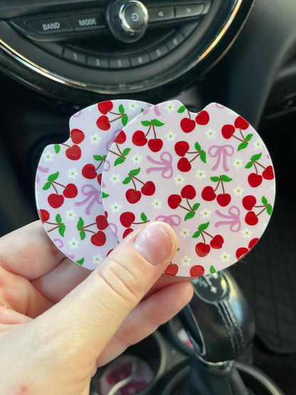 Cherries and Bows Car Coasters