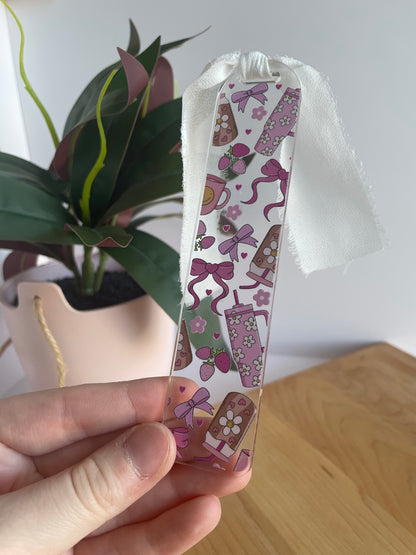 Pink Groovy Girl Clear Acrylic Bookmark with Chiffon Ribbon