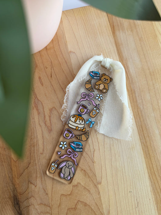 Cozy Girl Clear Acrylic Bookmark with Chiffon Ribbon