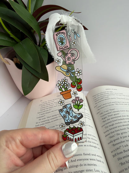 Happy Garden Acrylic Bookmark with Chiffon Ribbon