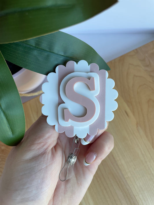 Custom Initial Striped Scalloped Badge Reel