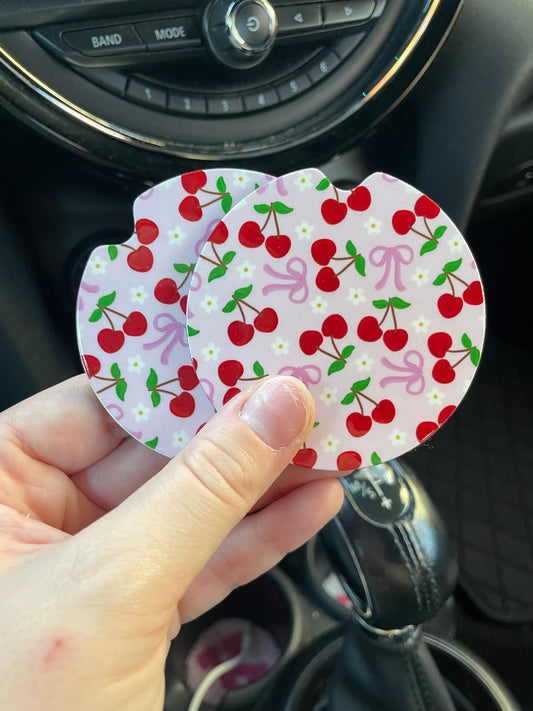 Cherries and Bows Car Coasters