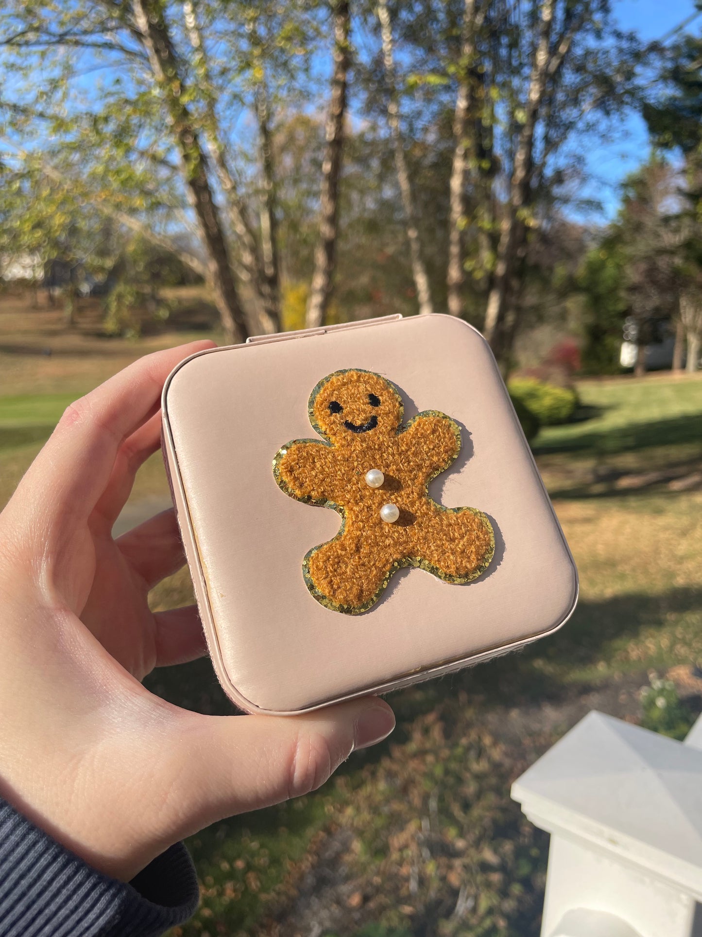 Adorable Gingerbread Man Pale Pink Travel Sized Jewelry Box