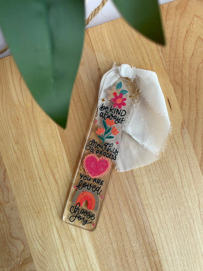 Positive Affirmations Clear Acrylic Bookmark with Chiffon Ribbon