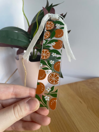 Summer Oranges Clear Acrylic Bookmark with Chiffon Ribbon