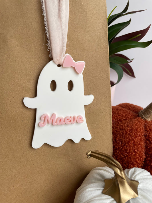 Cute Ghostie with a Bow Acrylic Gift Tag