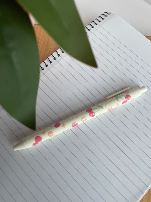 Pretty Cherries and Sparkles Black Ballpoint Pen