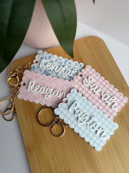 Scalloped Name Acrylic Keychain with Gold Features