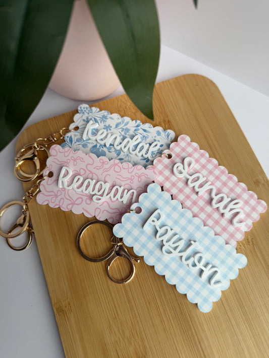 Scalloped Name Acrylic Keychain with Gold Features