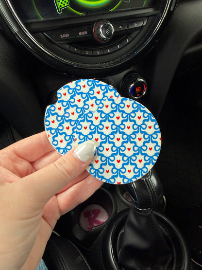 Navy Bows and Red Hearts Car Coasters