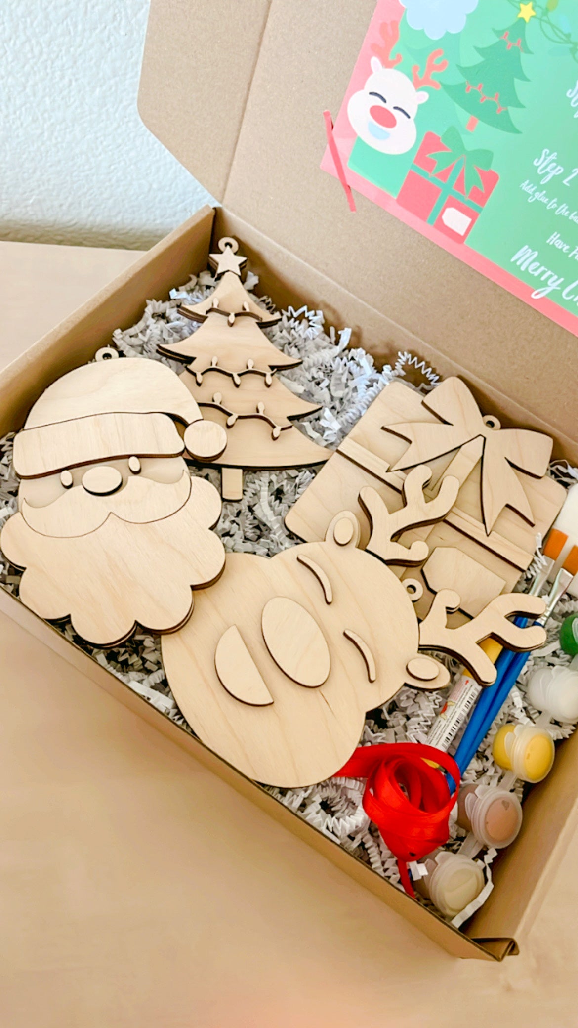 Paint Your Own Wooden 4 Pack of Christmas Ornaments with Paint and Paintbrushes Included