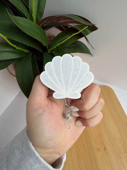 Glittery Seashell Acrylic Badge Reel