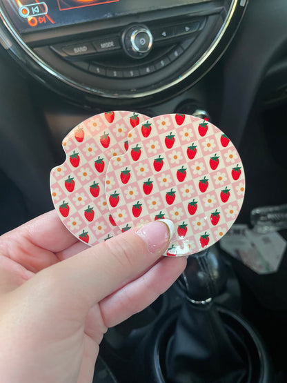Strawberries and Daisies Car Coasters