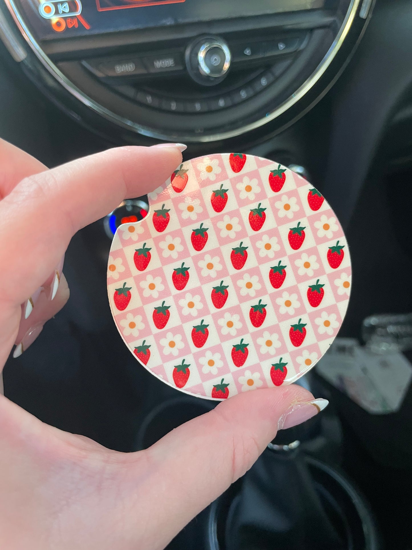 Strawberries and Daisies Car Coasters