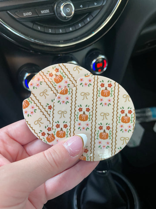 Cutesy Fall Pumpkins and Bows Car Coasters