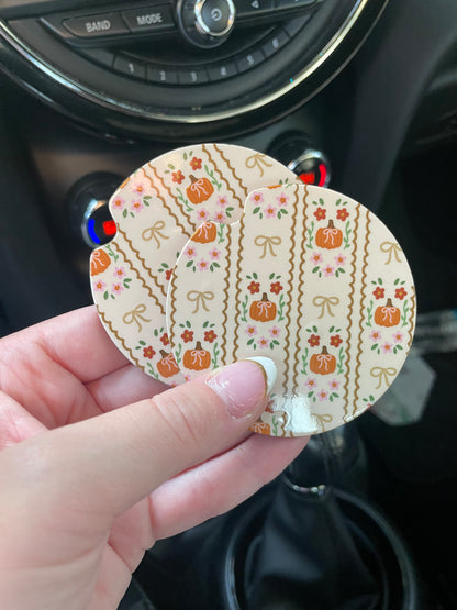 Cutesy Fall Pumpkins and Bows Car Coasters