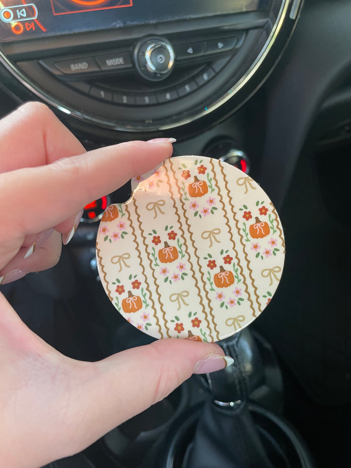 Cutesy Fall Pumpkins and Bows Car Coasters