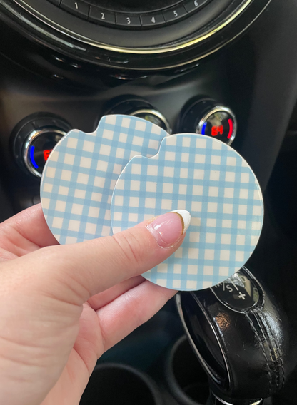 Blue Checkers Car Coasters