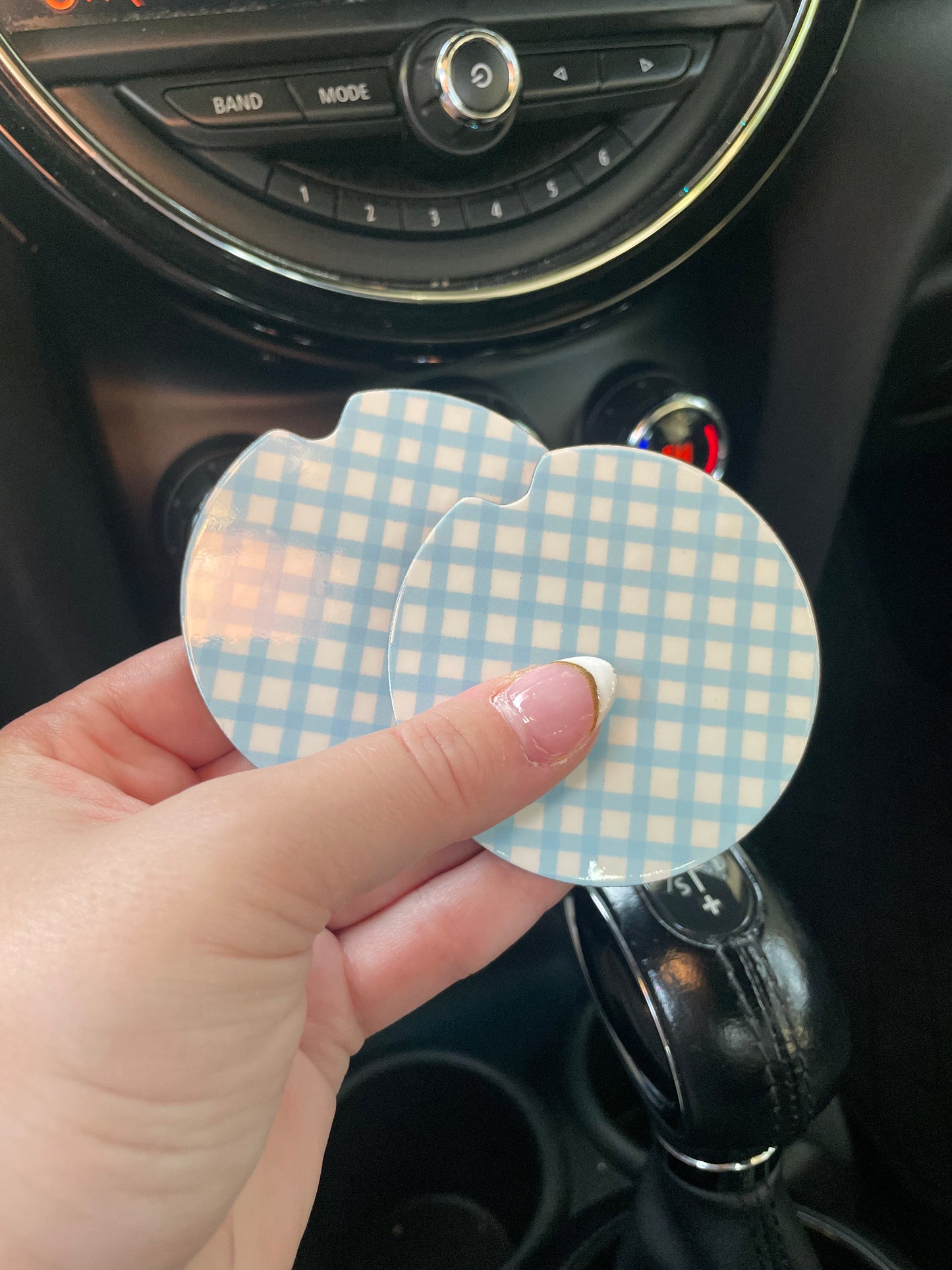 Blue Checkers Car Coasters