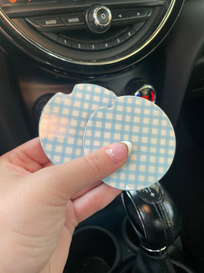 Blue Checkers Car Coasters