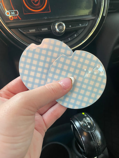 Blue Checkers Car Coasters