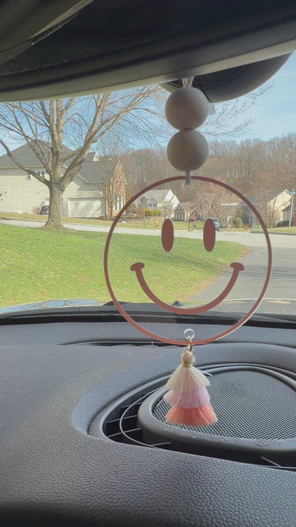 Smiley Face Acrylic Rear View Mirror Car Charm
